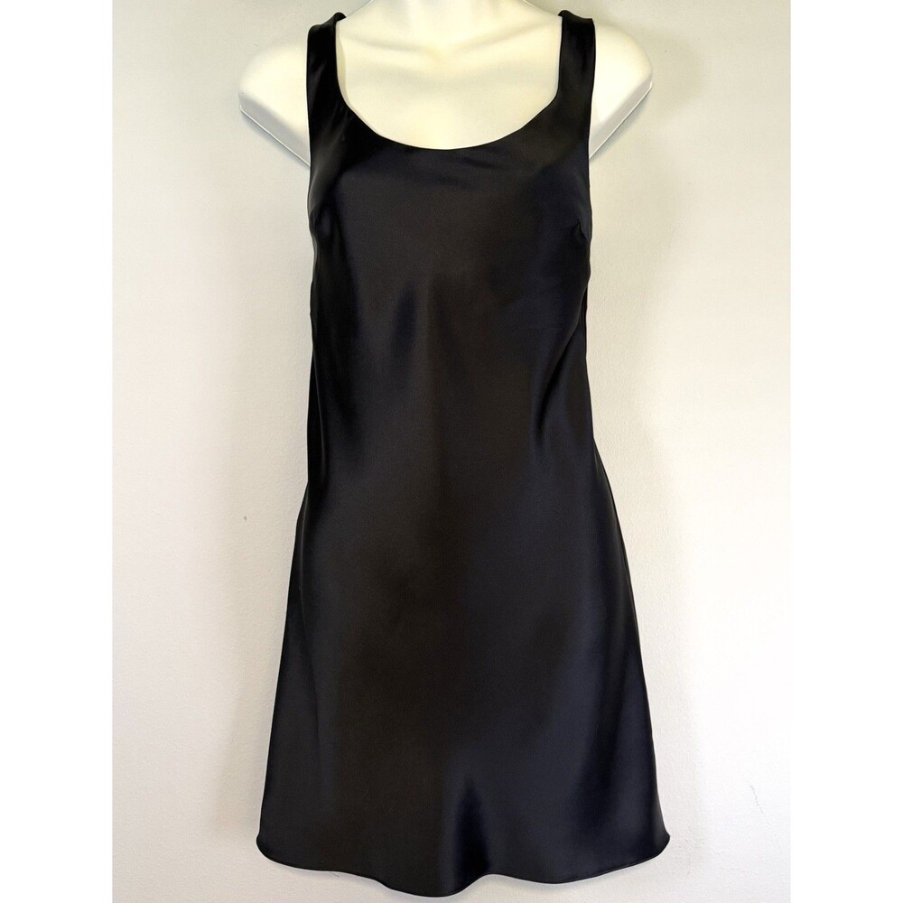 ASOS DESIGN Mini Satin Slip Dress US 6 Black Scoop Back 90s Y2K